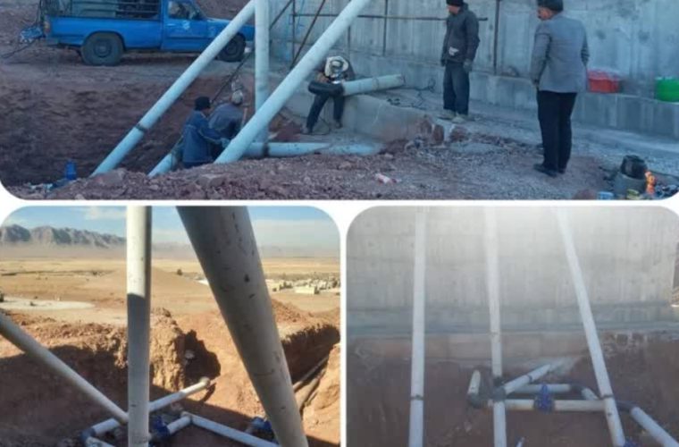 اجرای لوله های فولادی و نصب شیرآلات مخزن جدید در روستای امامزاده علی اکبر شهرضا